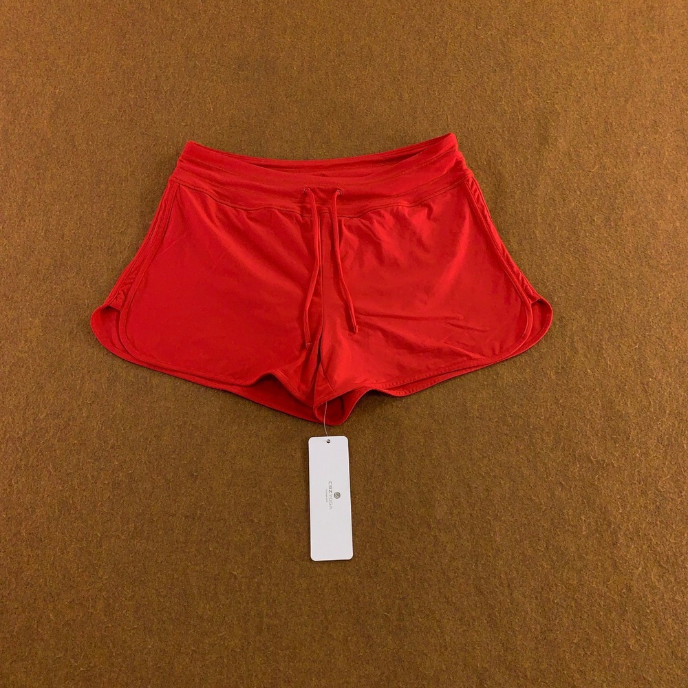 CRZ YOGA Womens Medium Red Drawstring Dolphin Hem Swim Shorts NWT